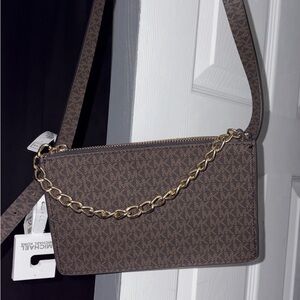 Michael Kors Dark Brown Crossbody Bag with Gold Chain